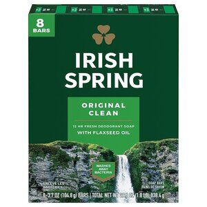 8 Pack Irish Spring Original Clean Bar Soap With Flaxseed Oil 3.7 OZ Bars